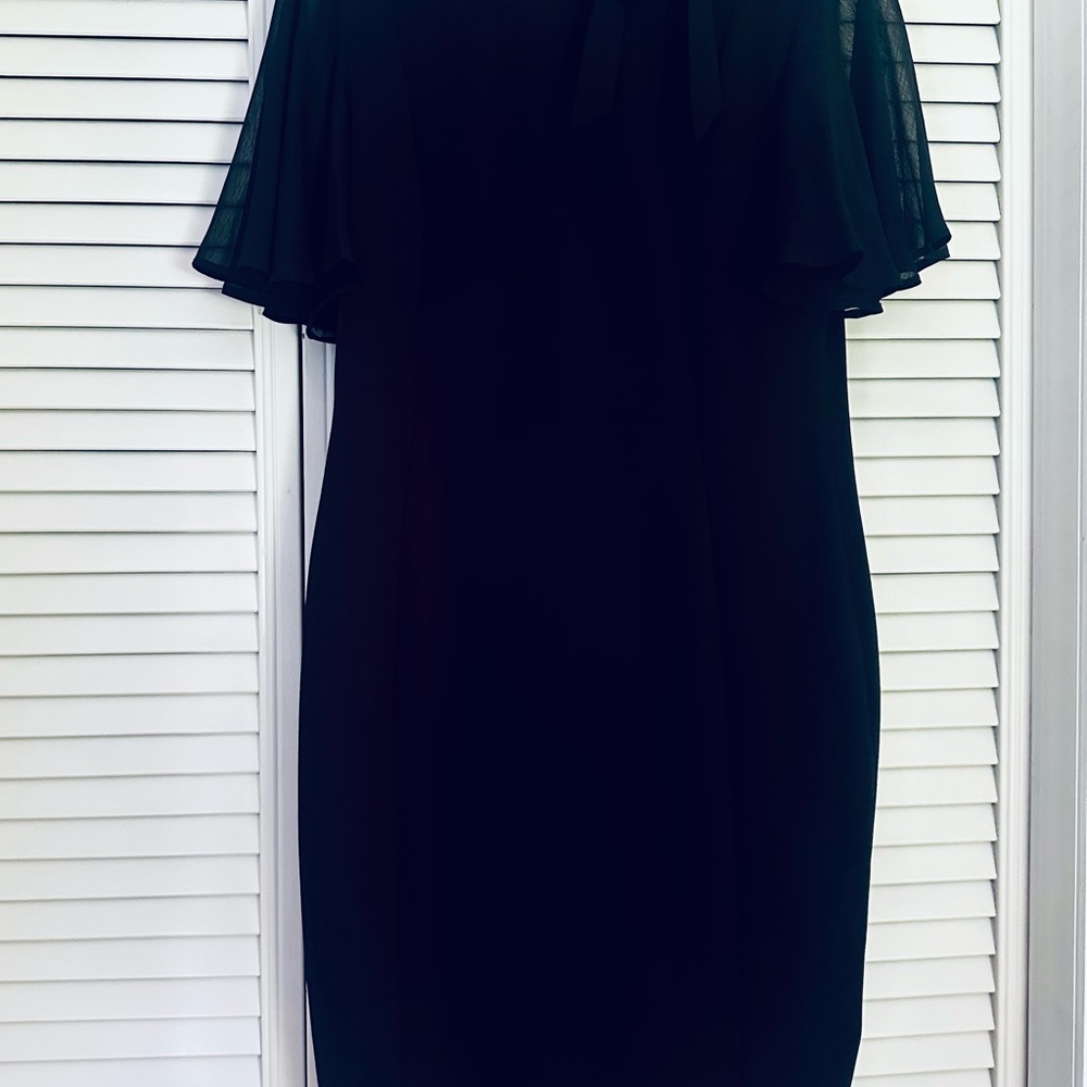 Calvin Klein Black Tiered Ruffled Off-Shoulder Cocktail Dress
